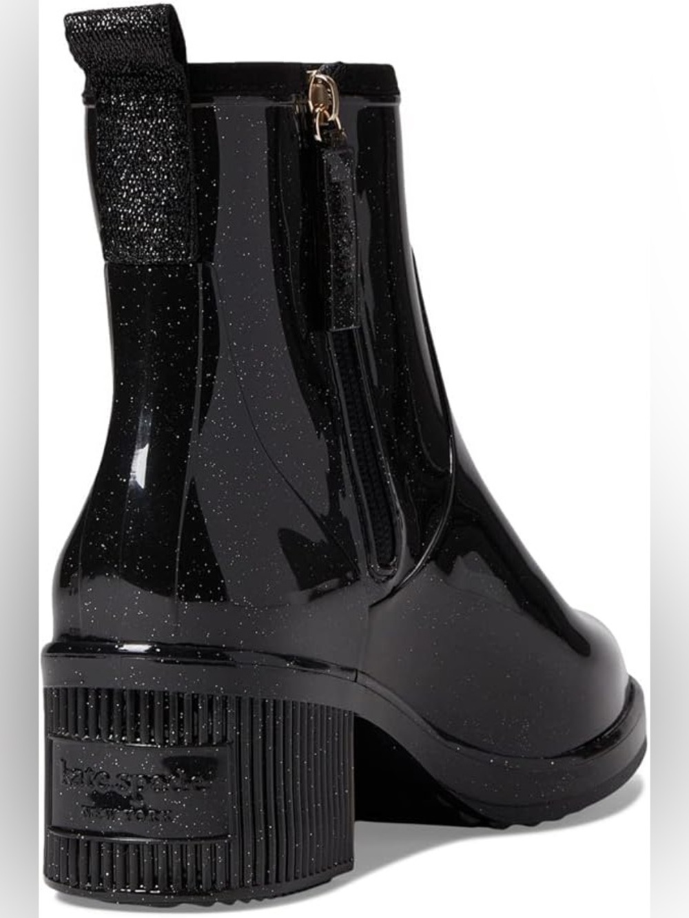 Kate Spade Puddle Rain Boots — Black and Silver Glitter